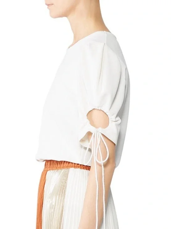 SEE BY CHLOE White Tie Sleeve Stretch Crepe Top Size Medium - Picture 3 of 9